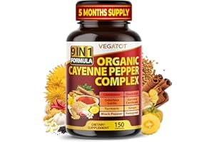 VEGATOT Organic Cayenne Pepper 9IN1 Complex with Cinnamon, Ginger, Turmeric for Overall Health, Immune System, Digestion Wellness (150 Count (Pack of 1))