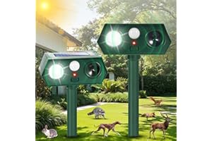 JAHYELEC 2Pack Ultrasonic Animal Repellent Outdoor Solar Animal Repeller with Motion Sensor&LED Strobe Light Cat Deterrent Outdoor Deer Repellent Devices Waterproof to Scare Squirrel Skunk Repellent for Yard