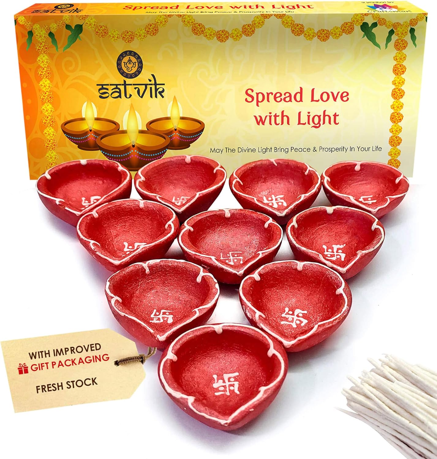 Oil Lamps & Accessories - Craftsman 10 Pc Set Clay Diya Diwali Dia with Cotton Wicks for Puja Pooja Traditional Handmade Terracotta Earthen Oil Lamp Diyas Natural Mitti Welcome Deepawali Decoration Indian Gift Items
