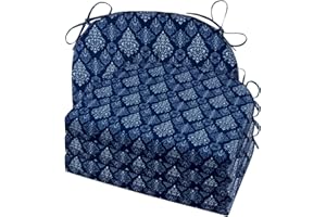 cozyide Outdoor Chair Cushions, Waterproof Patio Seat Cushions with Adjustable Straps, Round Corner Patio Chair Cushions for Garden, Indigo Badge, 17x16x2 Inch (Pack of 4)
