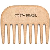 Costa Brazil Wooden Hair Comb, Wide Tooth Detangling Comb | Wide Tooth, Hand Crafted Wood, Wet or Dry Hair, Scalp Massage, All Hair Types, Cotton Pouch