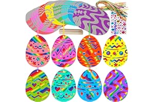 WINLYN 32 Sets Magic Color Scratch Art Easter Egg Ornaments Decorations DIY Easter Craft Kits Scratch Paper Easter Egg Scratching Tools for Kids Party Favors Easter Spring Classroom Home Activity Art Project