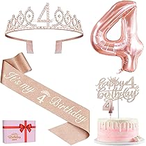 Four Ever A Princess 4th Birthday Decorations - Pink Gold Backdrop & Balloons Arch Kit