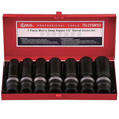 GENIUS TOOLS 7PC 1/2" Dr. Metric Deep Swivel Impact Socket Set - TG ...