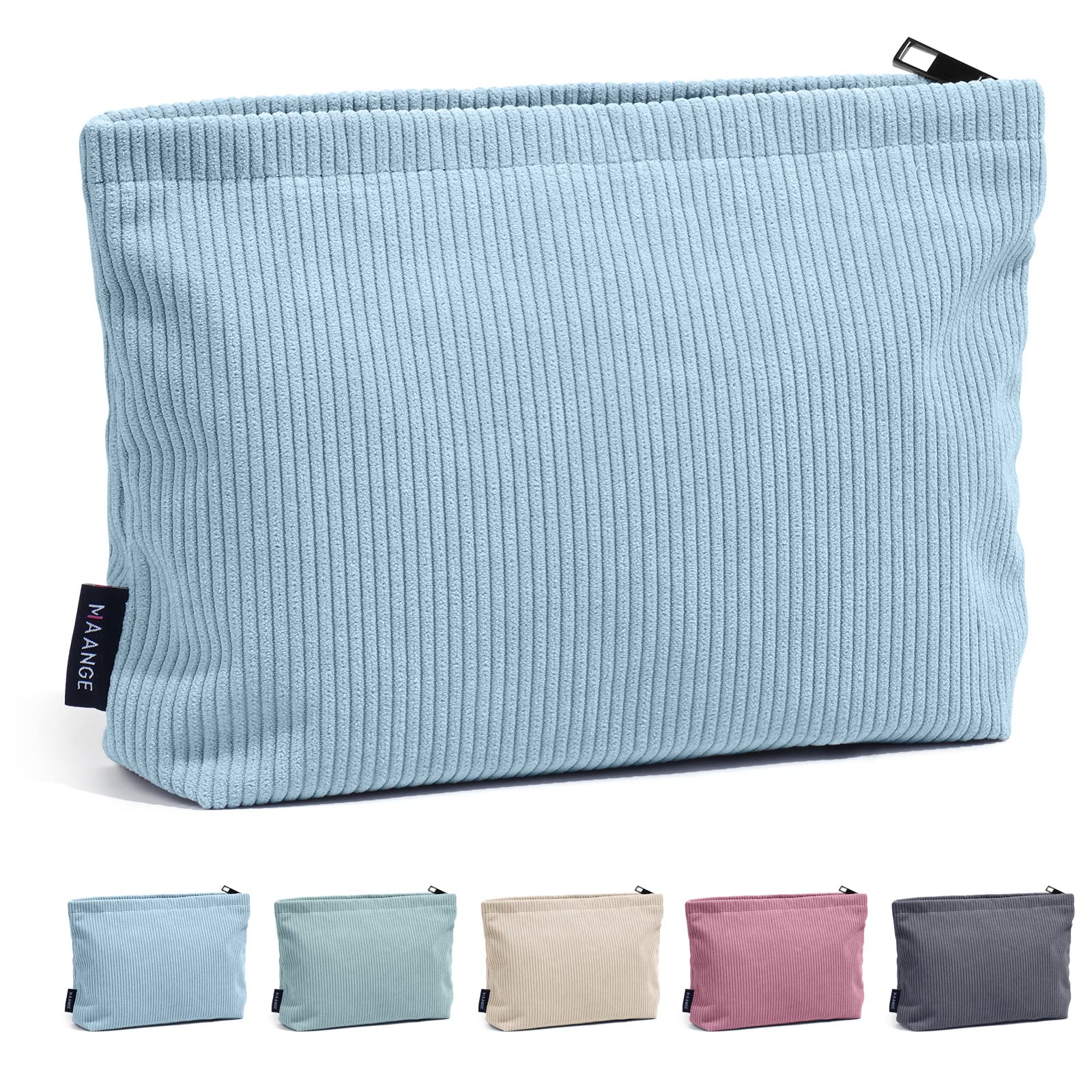 Cosmetic Bags for Women MAANGE Small Makeup Bag for Purse Corduroy Makeup Pouch Travel Makeup Bag with Metal Zipper Make Up Bag for Travelling(Blue)