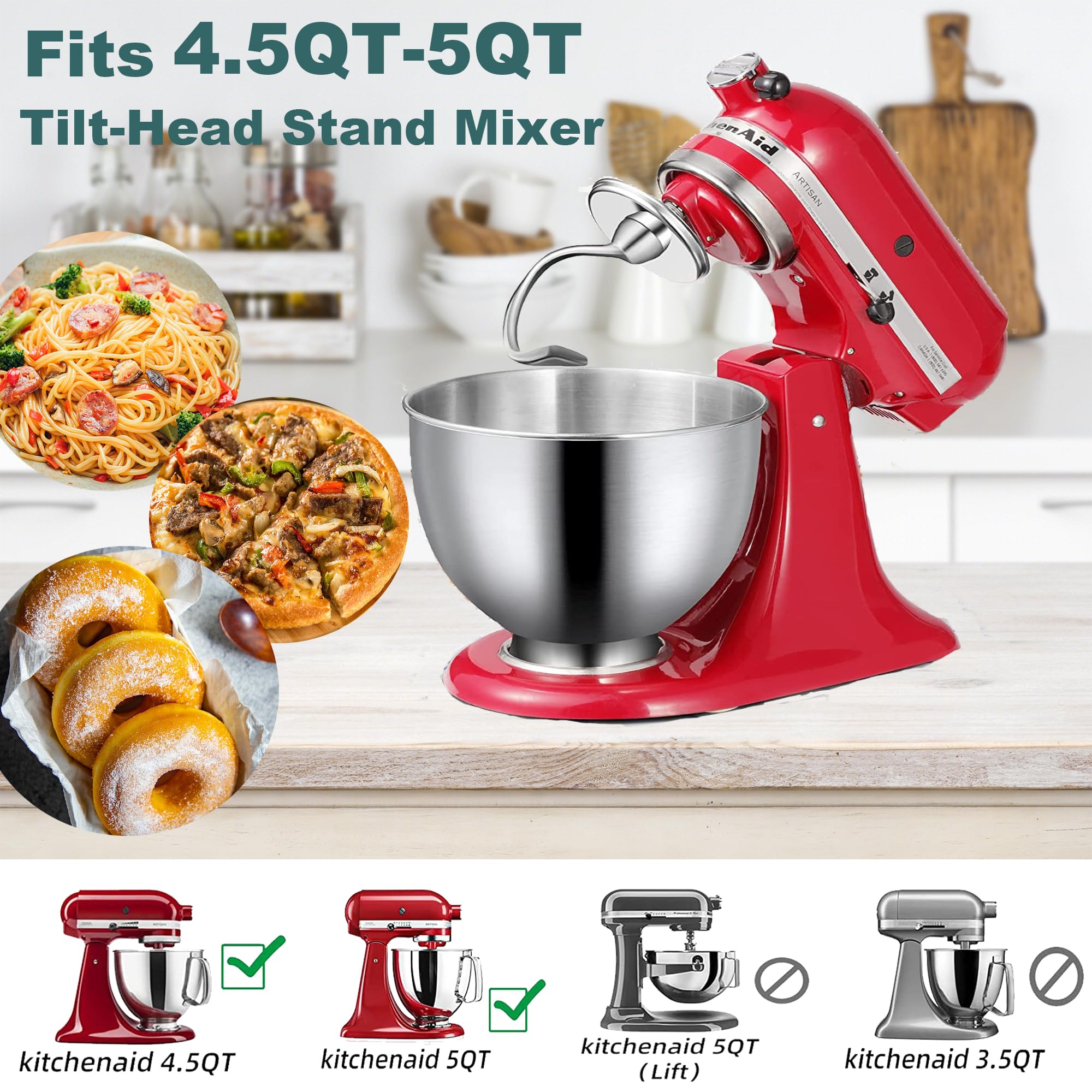 Stainless Steel Dough Hook K45DH Attachment for KitchenAid 4.5/5 Quart Tilt-Head Stand Mixer, Fit for Classic, Classic Plus and Artisan Serie K45SS, KSM75, KSM90, KSM95, KSM150, Dishwasher Safe