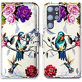 Bcov Case for Galaxy S22 Ultra, Hummingbird in Flowers Bird Leather Flip Phone Case Wallet Cover with Card Slot Holder Kickstand for Samsung Galaxy S22 Ultra 5G