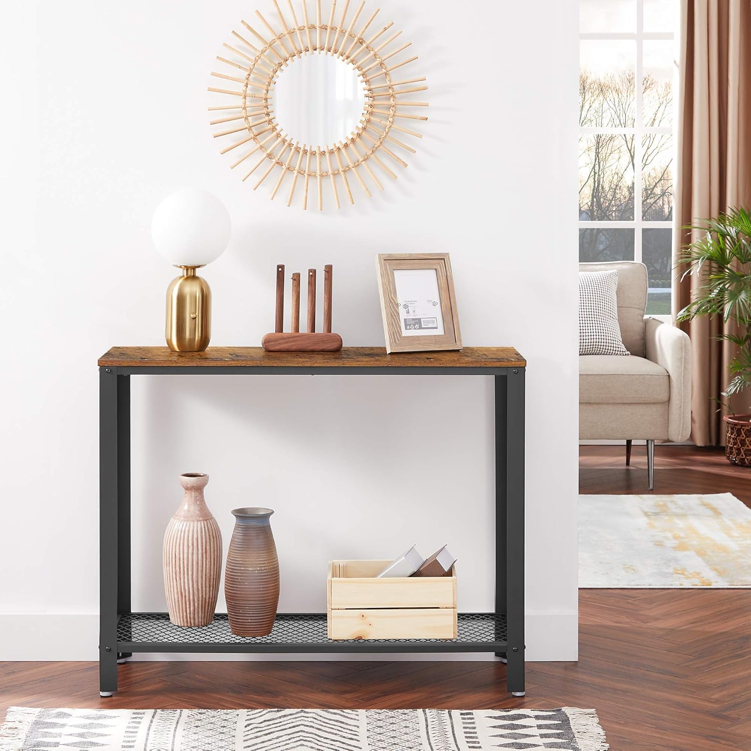 VASAGLE Console Table, Sofa Table, Metal Frame, Easy Assembly, for Entryway, Living Room, Rustic Brown ULNT80X: Furniture & Decor