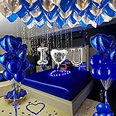 I Love You for Him/Her Balloons 56pcs Royal Blue and Sliver balloon kit Include 18 Inch Heart Shaped Balloons and 500 Blue Artificial Rose Petals Romantic Decoration Kit for Valentines Party