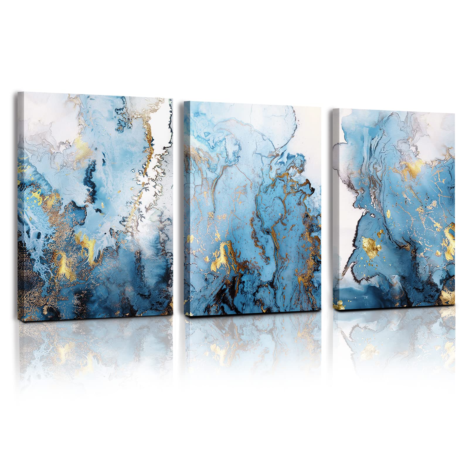 MHARTK66 Canvas Wall Art for Living Room, Abstract Blue White Marble Modern Artwork Bathroom Pictures Bedroom Wall Decor, Family Prints Paintings Wall Decoration Hallway Office