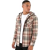 Hooded Flannel Shirt for Men Spring Casual Zip Up Plaid Hoodie Stylish Long Sleeve Plaid Shirts with Pocket