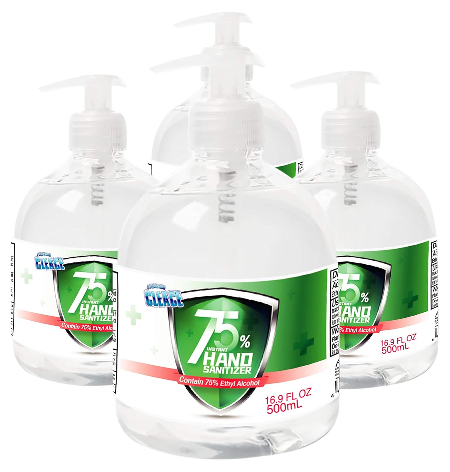Cleace Advanced 75% Alcohol Sanitizer Gel, 4 large bottles, 16.9 oz each (67.6 oz total), Meets WHO and CDC Guidelines