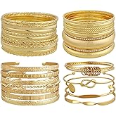 33PCS Gold Bangle Bracelets for Women, 14K Gold Plated Multi Layer Stackable Bracelets Boho Bracelet Set Chunky Jewelry Gift for Her
