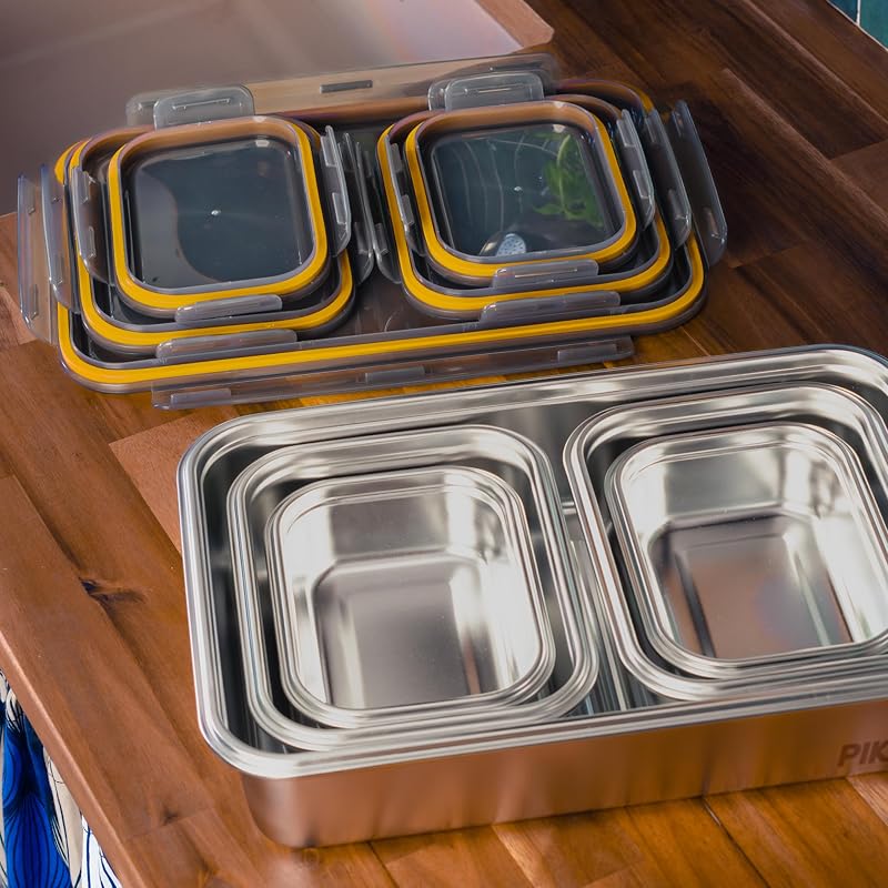 - Set di contenitori alimentari in acciaio inox - ermetico, compatibile con microonde, forno, congelatore - Batch Cooking (Set per Batch Cooking) — foto 2 di 8