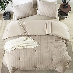 Andency Khaki Comforter Set Queen, 3 Pieces Beige