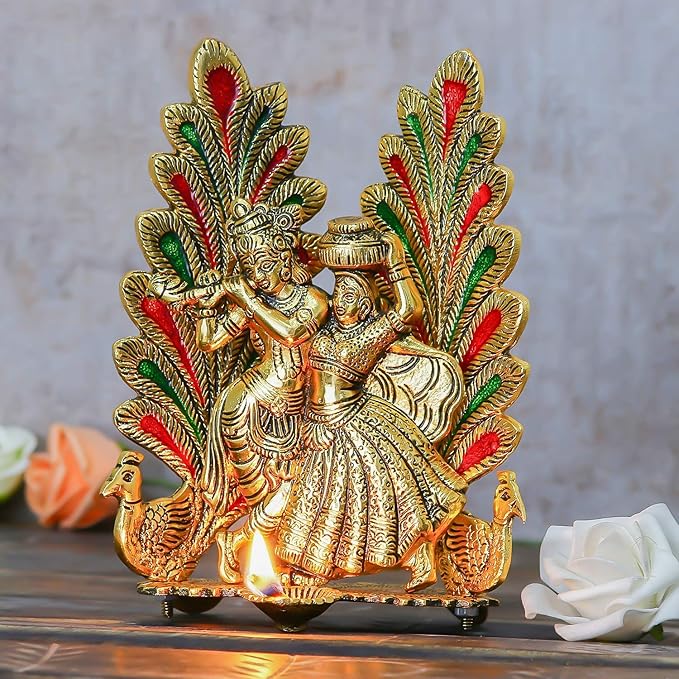 Buy KridayKraft Radha Krishna Metal Statue with Diya for Pooja, Radha