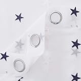 Deconovo Set of 2 Embroidered Star Curtains with Eyelets 140 x 240 cm White Navy view 4