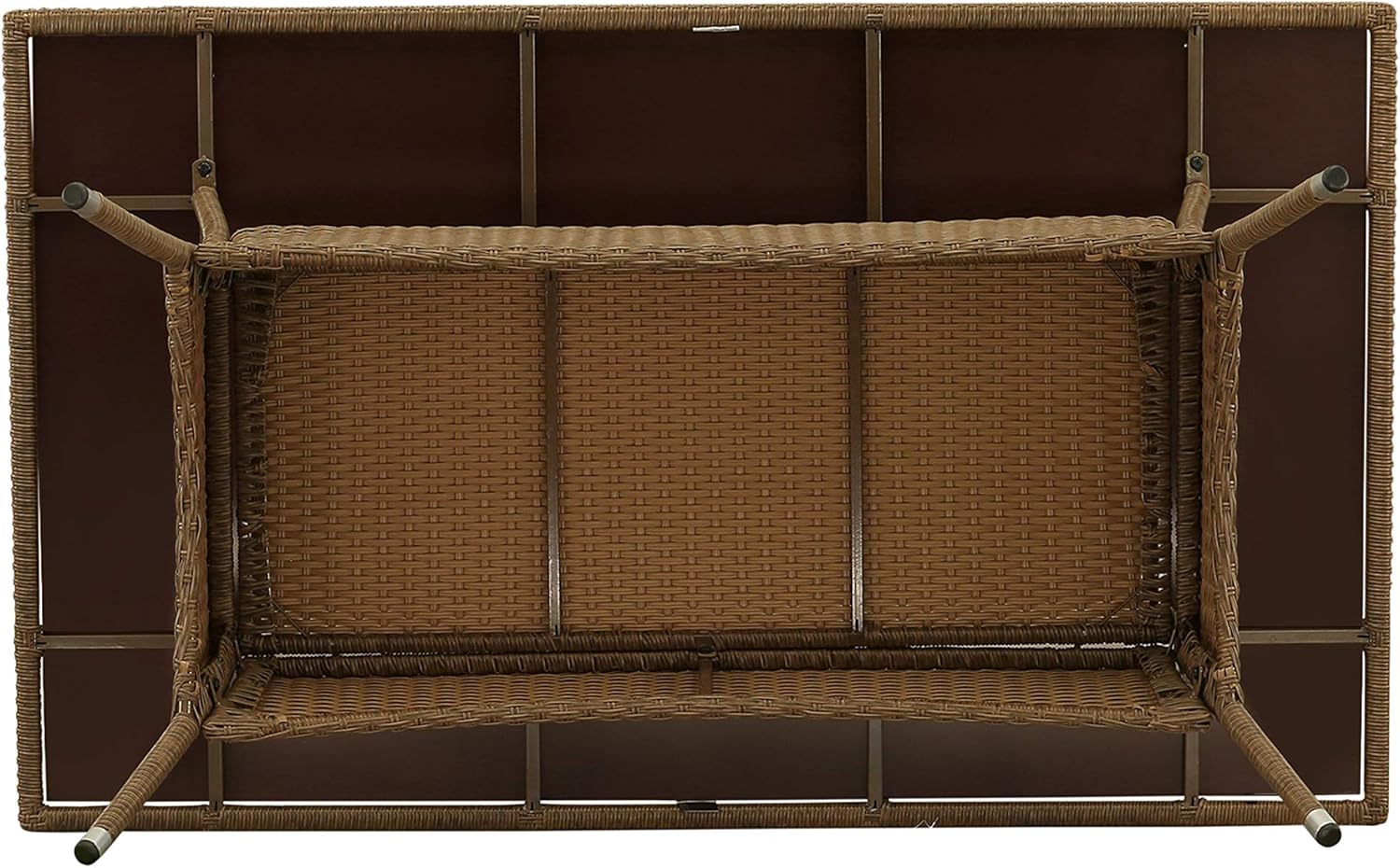 East West Furniture OSOS502A 5Pc Outdoor Brown Wicker Dining Set Includes a Patio Table and 4 Balcony Backyard Armchair with Linen Fabric Cushion: Furniture & Decor