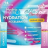 HydroMATE Electrolytes Powder No Sugar Cotton Candy - 16 Sticks Instant Hydration Packets with Vitamin C to Boost Energy - Sugar Free Electrolytes to Support Hydration on Keto Diet & Party Recovery