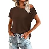 PRETTYGARDEN Womens Off The Shoulder Tops 2026 Summer Casual Short Sleeve Tunic T Shirts Lightweight Knit Sweaters