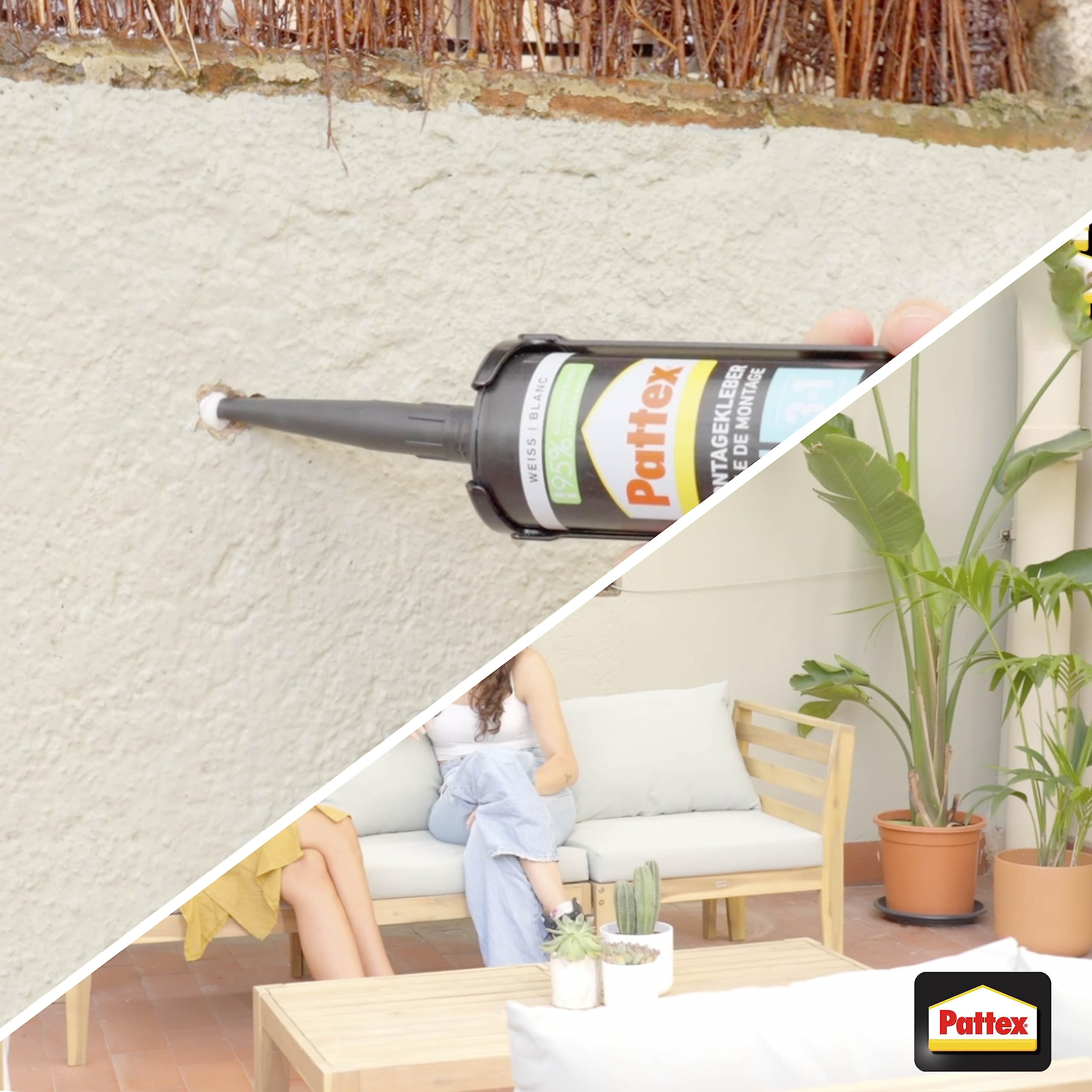 Pattex Montage Multi 3, 3in1 Montagekleber, starker Kraftkleber für fast alle Materialien*, wetterbeständiger Baukleber für innen und außen**, weiß, 1x390g Kartusche 5