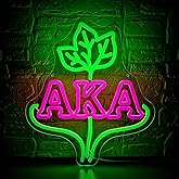 Aka Sorority Neon Sign for Wall Decor Dimmable Aka Neon Light Suitable for Gathering Party Living Room Bedroom Birthday Gift for College Students with Sorority Light Up Sign for College Size13.7*12.0In(P090)