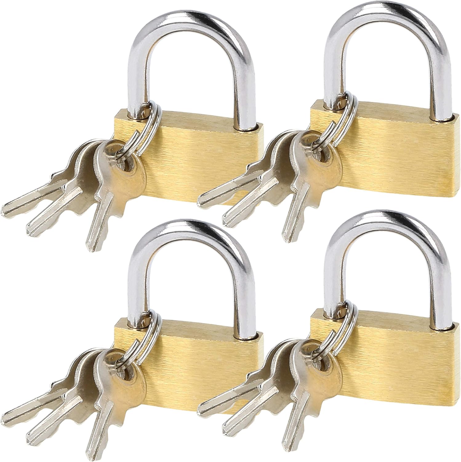 comfour® 4x Padlocks made of brass Padlock with 3 keys Security