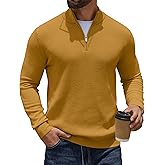 COOFANDY Quarter Zip Pullover Men Slim Fit Stretchy Ribbed 1/4 Zip Sweaters Business Casual Sweater