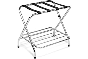 USTECH Foldable Luggage Rack, Metal Suitcase Stand for Guest Room, Heavy Duty Luggage Rack for Bedrooms, Hotels, Travel | Folding Luggage Racks for Suitcases and Storage (Double Rack (DIY), Pack of 1)