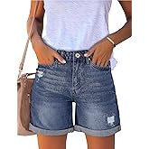luvamia Women's Casual Ripped Denim Shorts High Rise Distressed Rolled Hem Jeans Shorts