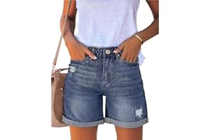 luvamia Women's Casual Ripped Denim Shorts High Rise Distressed Rolled Hem Jeans Shorts