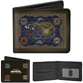 Buckle-Down Avatar The Last Airbender Bifold Wallet | Avatar Elements Map with Icons and Title Logo Browns Billfold Credit Card and ID Slots Vegan Leather