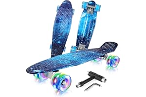 BELEEV Skateboard Complete Cruiser Mini Skateboard for Kids Teens Adults & Beginners, PU LED Flashing Wheels with All-in-One 