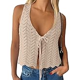 LILLUSORY Crochet Tops for Women Summer Vacation Outfits Beach Coverup Going Out Tie Front Spring Sweater Vest 2026 Fashion