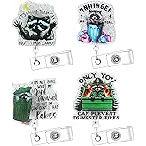 Geyoga 4 Pcs Funny Raccoon Badge Reel Retractable Funny Badge Holder ID Alligator Clip Nursing NICU Accessories for Vet Tech Nurse Doctor Medical Office Worker Teacher Raccoon Lover Gifts