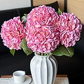 DUYONE 4pcs 22.4'' Realistic Large Artificial Hydrangea Flowers with Long Stem,Pink Lifelike Latex Soft Touch Flowers for Home Decor Wedding Arrangements Party Living Room Bouquets Centerpieces
