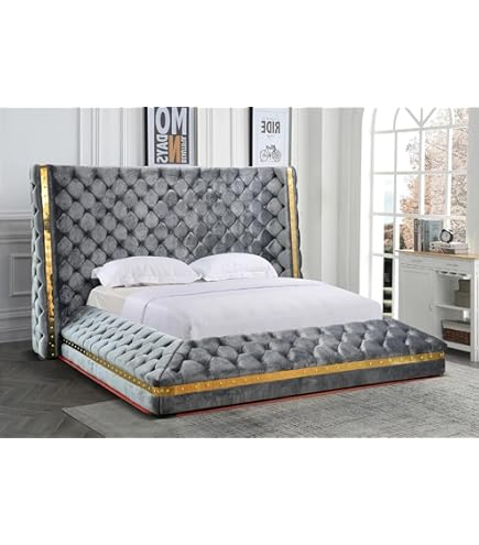 Amazon.com: ACME Furniture Queen Bed, Velvet and Antique Platinum