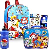 Paw Patrol Mini Backpack with Lunch Box for Kids, Boys ~ 5 Pc School Supplies Bundle with 11" Paw Patrol School Bag, Lunch Bag, Water Bottle, Stickers, and More