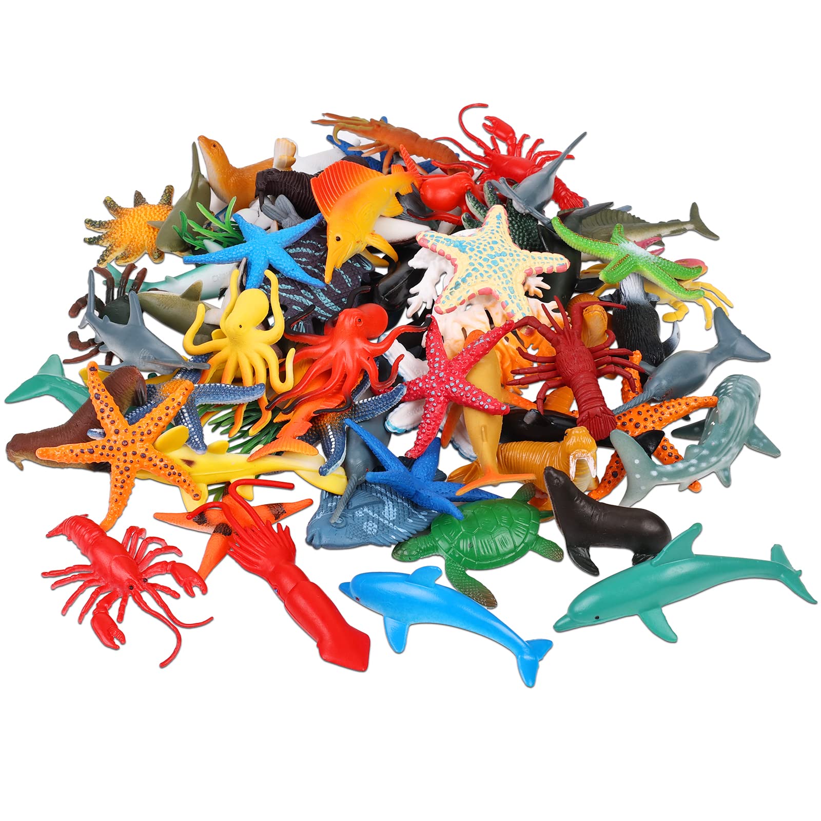 Nabance Sea Animals Figures - 60PCS Plastic Mini Sea Creatures for Bath, Realistic Educational Toys for Kids Gift