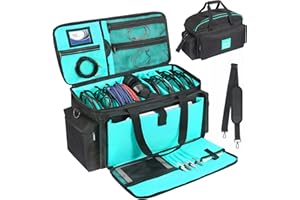 GISEO Gig Bag, Large Cable File Bag DJ Gear Storage Organizer with Detachable Padded Bottom and Dividers, Travel Gig Bag for Cords Sound Equipment Musician Accessories (Blue)