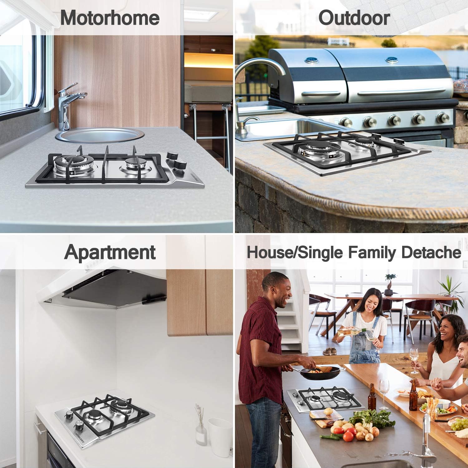 Amazon Com Gas Stove Gas Cooktop 2 Burners 12 Inches Portable Stainless Steel Built In Gas Hob Lpg Ng Dual Fuel Easy To Clean For Rvs Apartments Outdoor Appliances