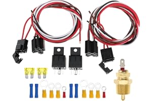 DUCPUVE Dual Electric Fan Wiring Kit Dual Fan Relay Kit with Thermostat Radiator Fan Temperature Sensor Switch 185 On 175 Off, Electric Cooling Fan Thermostat Kit 4 Pin, 40 AMP Waterproof Relay Kit