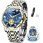 OLEVS Watches Men Stainless Steel Chronograph Watch Luxury Big Face Man Dress Watches Waterproof Roman Numeral Analog Quartz Men Wrist Watch Diamond Relojes para Hombre(Silver/Black/Gold/Red/Blue)