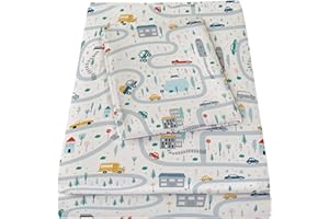 Bedmoon Boys Twin Sheets, Kids Car Truck Soft Microfiber Twin Sheets & Pillowcases with Elastic Corner Straps, White