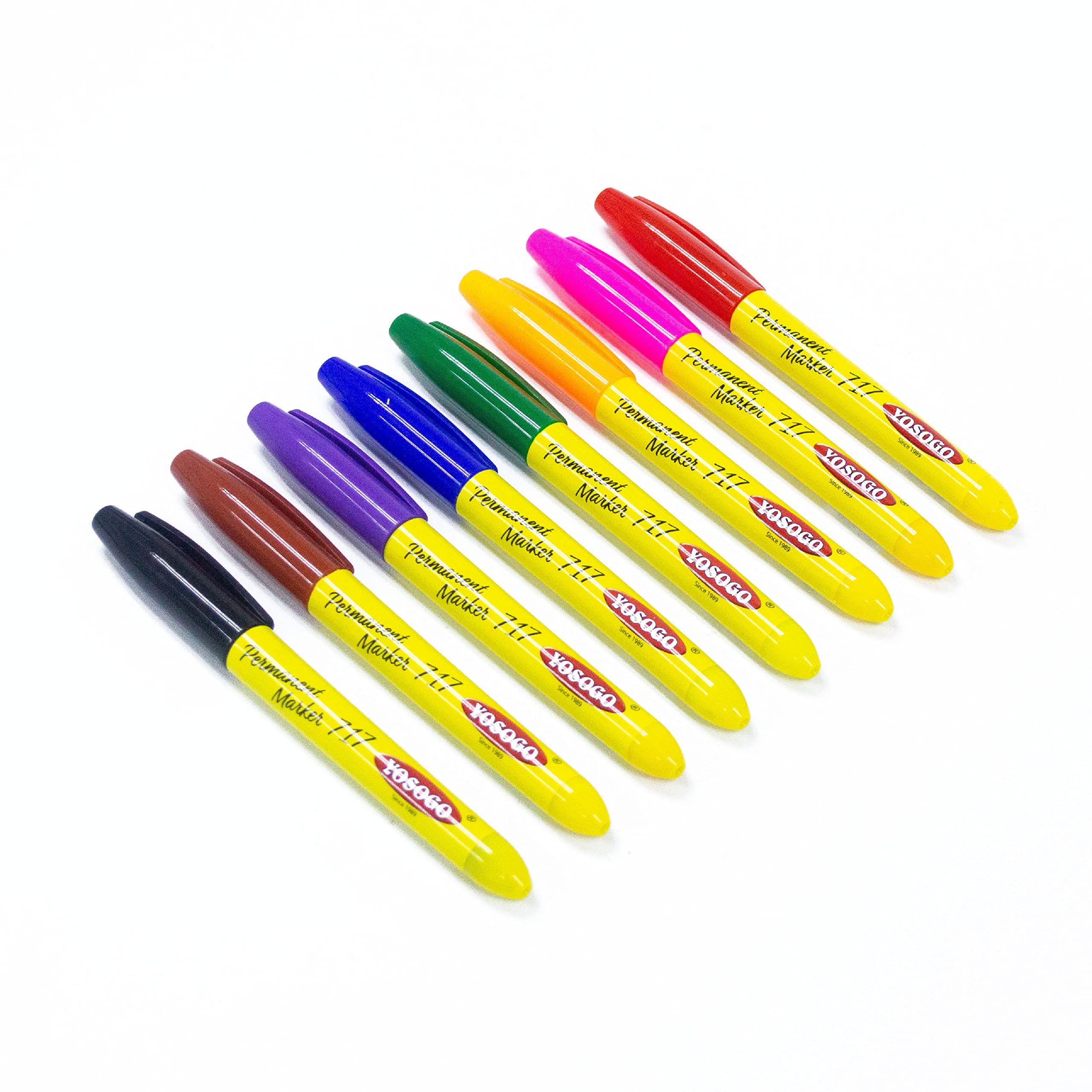 Yosogo Permanent Marker Set – 8 Colours, Fine Bullet Tip (1 mm), Alcohol Ink, Durable & Fast Drying (Pack of 8)