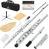 Cecilio Closed Hole C Flute - Musical Instrument, Beginner/Intermediate Flute in Band &amp; Orchestra, Nickel