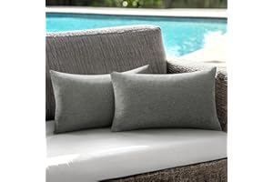 ANRODUO Pack of 2 Dark Grey Outdoor Pillow Covers for Patio Furniture Decorative Farmhouse Linen Cushion Sham Outdoor Waterproof Outside Lumbar Pillowcase for Garden Balcony Outdoor Decor 12x20 Inch