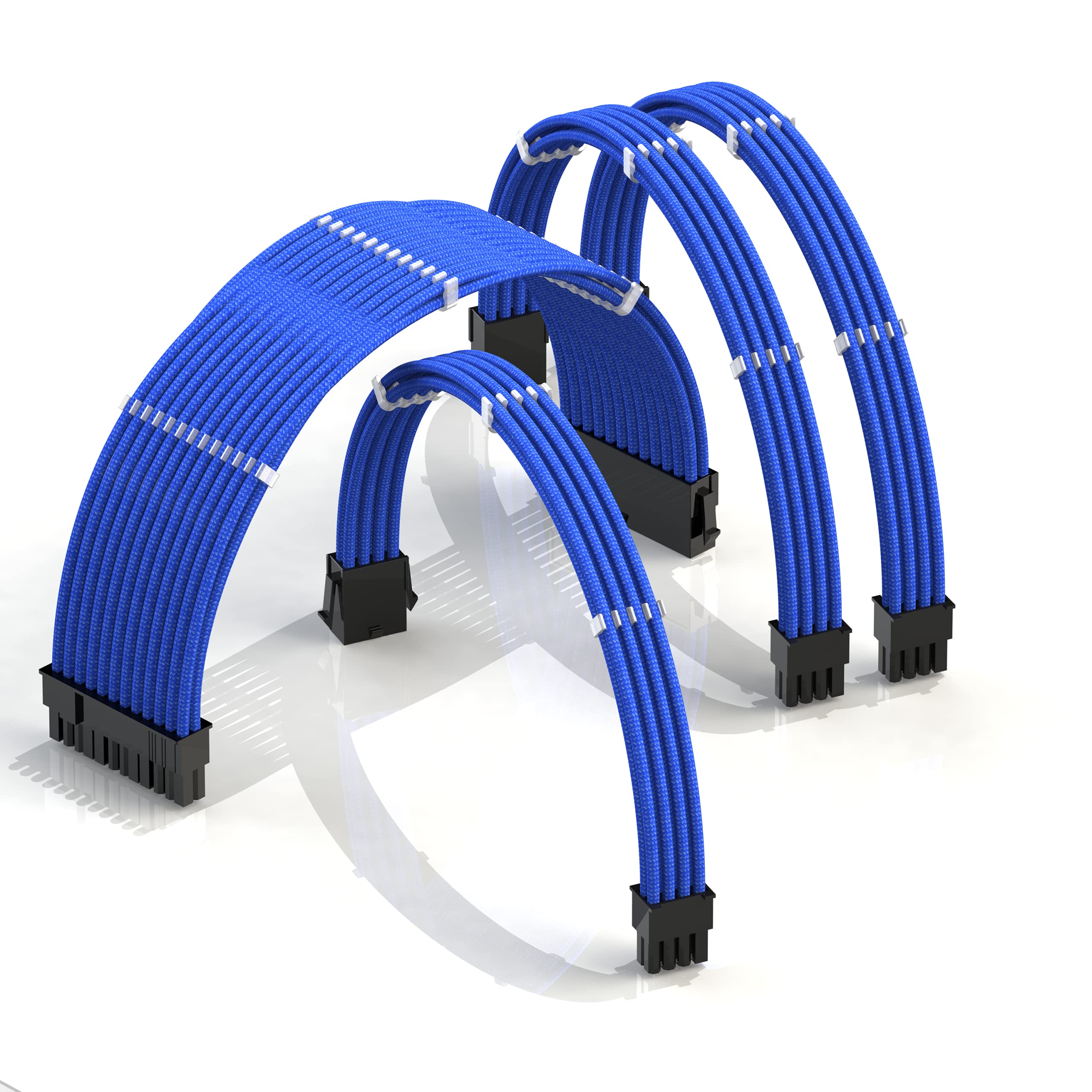 LINKUP - AVA Cable de extensión de fuente de alimentación de 30 cm con funda personalizada Mod GPU PC trenzado con kit de peine | 1 x 24P (20+4) | 1 CPU de 8P (4+4) | Conjunto de GPU 2 x 8 P (6+2) | 300 mm - Azul