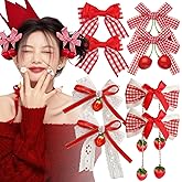 8 Pcs Cherry Strawberry Bow Hair Clips Cute Red White Bow Alligator Hair Clips Lace Gingham Hairpin Bows Fruit Hair Barrettes Hair Accessories for Women Girls Christmas Party