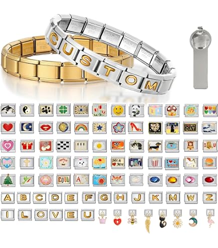 Bracelet à Breloques Personnalisable - 10 Breloques Au Choix (100 Designs) - Acier Inoxydable - Outil Inclus - Homme/femme - Cadeau Unique